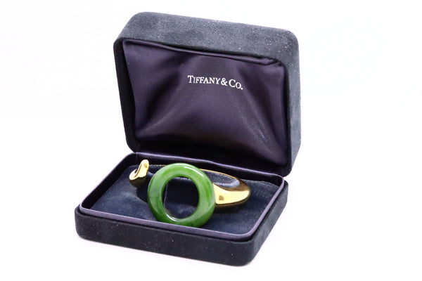 TIFFANY & CO ELSA PERETTI 18 KT YELLOW GOLD SEVILLANA CUFF BRACELET WITH GREEN JADE