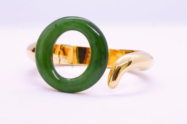 TIFFANY & CO ELSA PERETTI 18 KT YELLOW GOLD SEVILLANA CUFF BRACELET WITH GREEN JADE