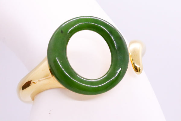TIFFANY & CO ELSA PERETTI 18 KT YELLOW GOLD SEVILLANA CUFF BRACELET WITH GREEN JADE