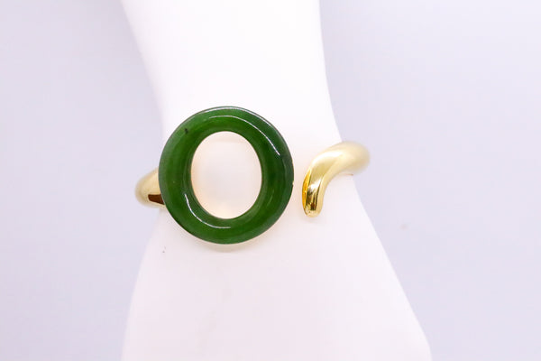 TIFFANY & CO ELSA PERETTI 18 KT YELLOW GOLD SEVILLANA CUFF BRACELET WITH GREEN JADE