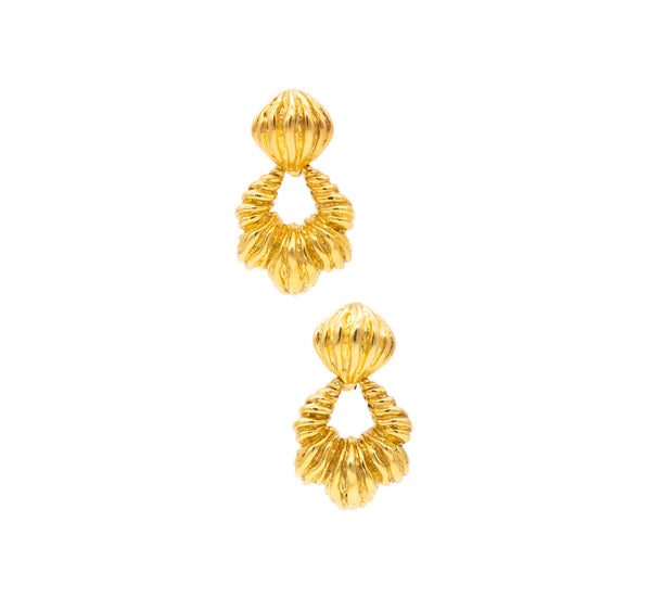 *Mid-Century 1960 large door knocker drop earrings in solid 18 kt textured yellow gold