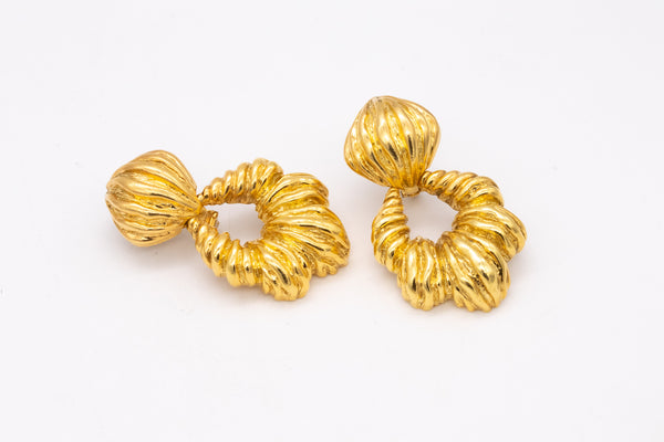 *Mid-Century 1960 large door knocker drop earrings in solid 18 kt textured yellow gold