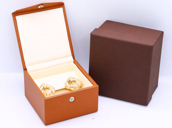 MARINA B. 18 KT GOLD EARRINGS "PARDY PAVE" DIAMONDS CLIPS & POST
