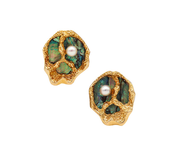-Gubelin 1960 Gilbert Albert Organic Earrings In 18Kt Gold With Abalone Shell And Pearls