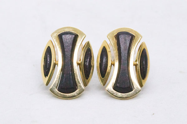 VAN CLEEF & ARPELS PARIS 18 KT DAY AND NIGHT "OSAKA" EARRINGS WITH ROSE WOOD