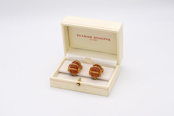 *Seaman Schepps 18 kt gold shrimp earrings with 42.80 Ctw carnelian & citrines