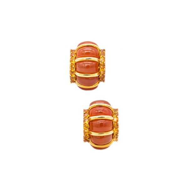 *Seaman Schepps 18 kt gold shrimp earrings with 42.80 Ctw carnelian & citrines