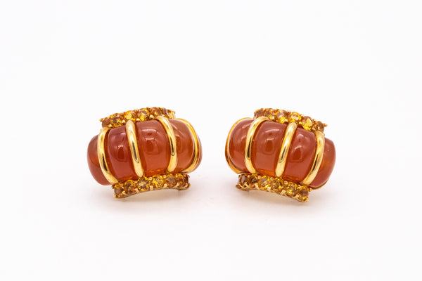 *Seaman Schepps 18 kt gold shrimp earrings with 42.80 Ctw carnelian & citrines