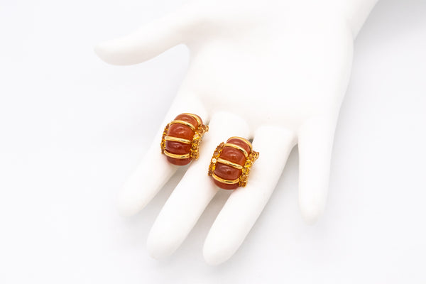 *Seaman Schepps 18 kt gold shrimp earrings with 42.80 Ctw carnelian & citrines