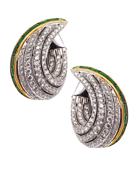 Ambrosi Milano Hoop Earrings In 18kT Gold With 9.08 Ctw In Emeralds And Diamonds