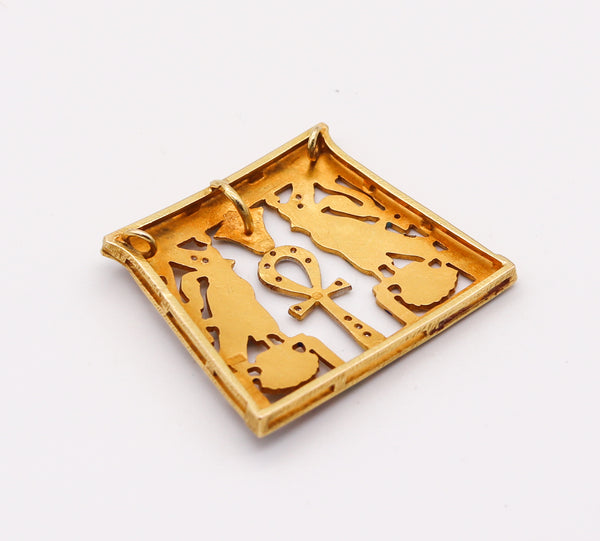 -French 1930 Art Deco Egyptian Revival Necklace in 18Kt Gold With Cloisonne And Diamonds