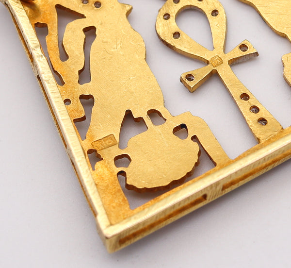 -French 1930 Art Deco Egyptian Revival Necklace in 18Kt Gold With Cloisonne And Diamonds