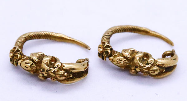 ANCIENT GREECE 400 BC HELLENISTIC RARE PAIR OF 22 KT EAR LOOPS