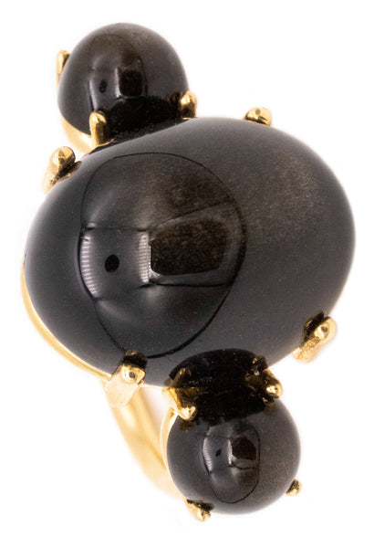 Paul Morelli 18Kt Yellow Gold Cocktail Ring With 26 Cts Of Natural Obsidian