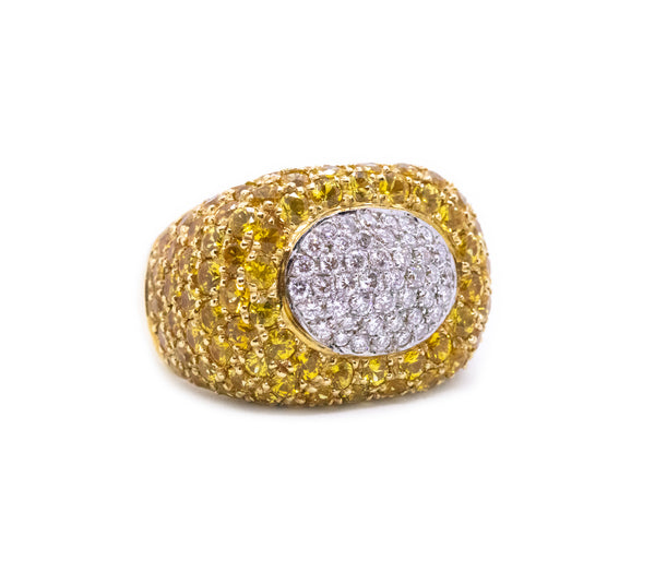 MODERN 18 KT RING WITH 9.36 Cts DIAMONDS AND YELLOW SAPPHIRES