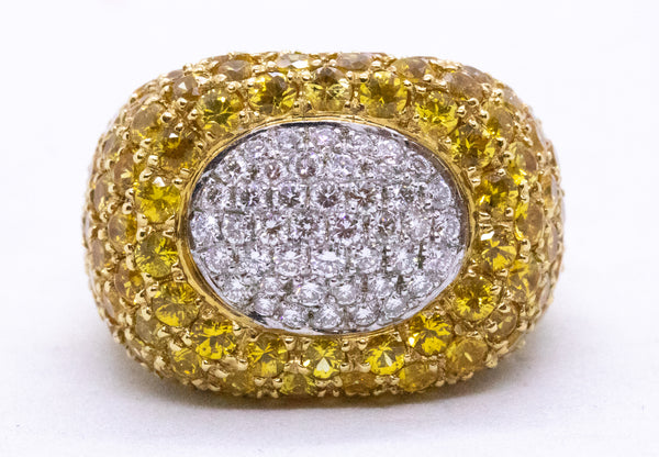 MODERN 18 KT RING WITH 9.36 Cts DIAMONDS AND YELLOW SAPPHIRES