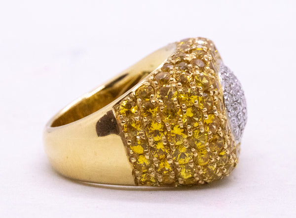 MODERN 18 KT RING WITH 9.36 Cts DIAMONDS AND YELLOW SAPPHIRES