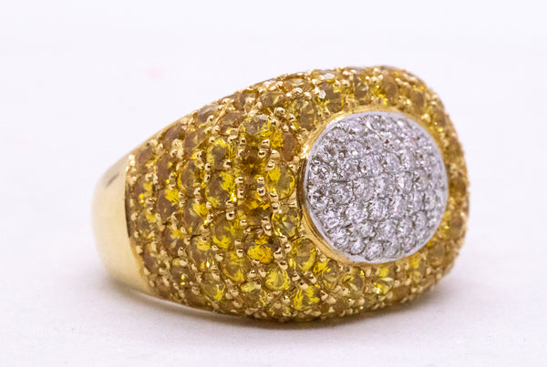MODERN 18 KT RING WITH 9.36 Cts DIAMONDS AND YELLOW SAPPHIRES