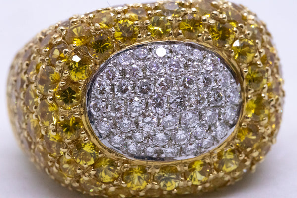 MODERN 18 KT RING WITH 9.36 Cts DIAMONDS AND YELLOW SAPPHIRES