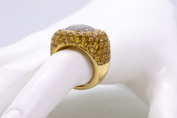 MODERN 18 KT RING WITH 9.36 Cts DIAMONDS AND YELLOW SAPPHIRES