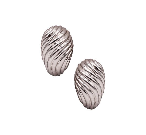 -Boucheron Paris Fluted Clips On Earrings In Solid 18Kt White Gold