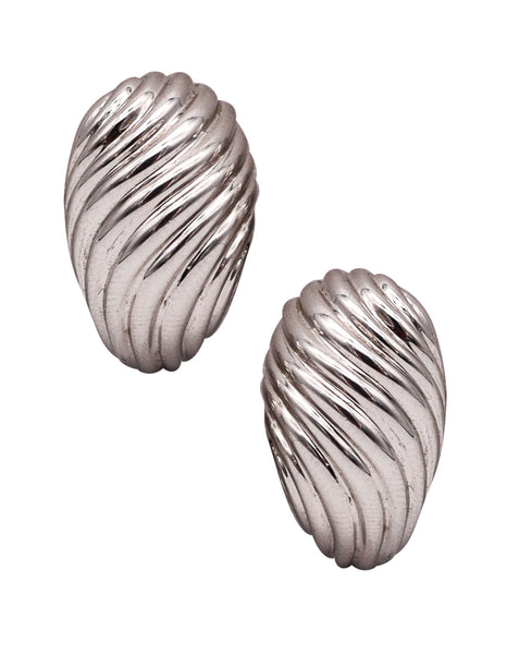 -Boucheron Paris Fluted Clips On Earrings In Solid 18Kt White Gold