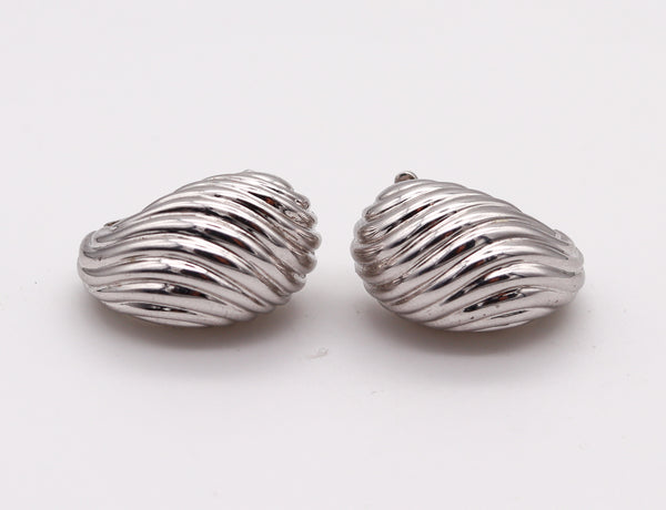 -Boucheron Paris Fluted Clips On Earrings In Solid 18Kt White Gold
