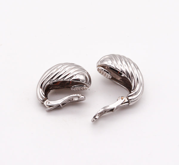 -Boucheron Paris Fluted Clips On Earrings In Solid 18Kt White Gold