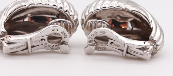 -Boucheron Paris Fluted Clips On Earrings In Solid 18Kt White Gold