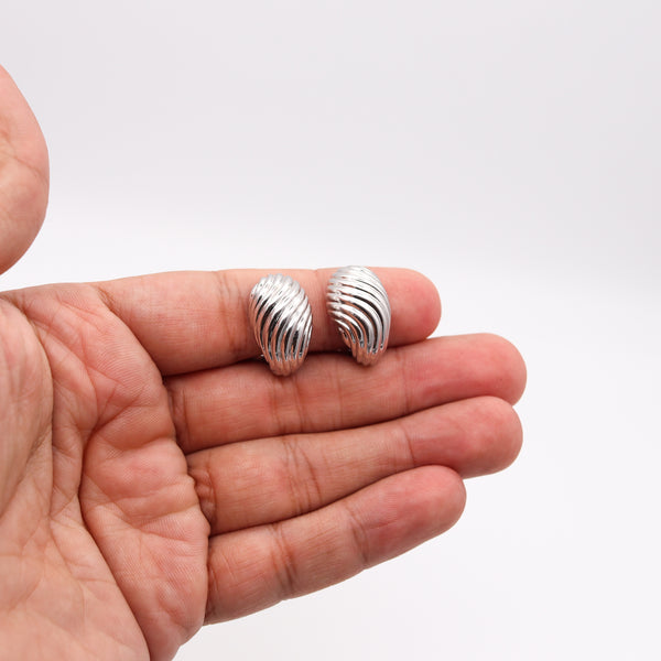 -Boucheron Paris Fluted Clips On Earrings In Solid 18Kt White Gold