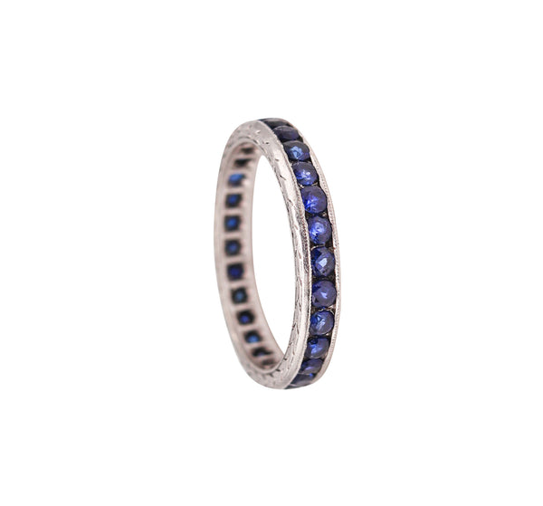 ART DECO 1930 Eternity Band Ring In Platinum With 1.55 Ctw In Round Cut Sapphires