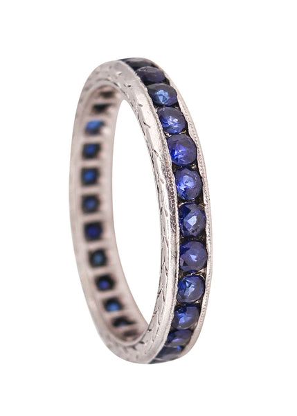 ART DECO 1930 Eternity Band Ring In Platinum With 1.55 Ctw In Round Cut Sapphires