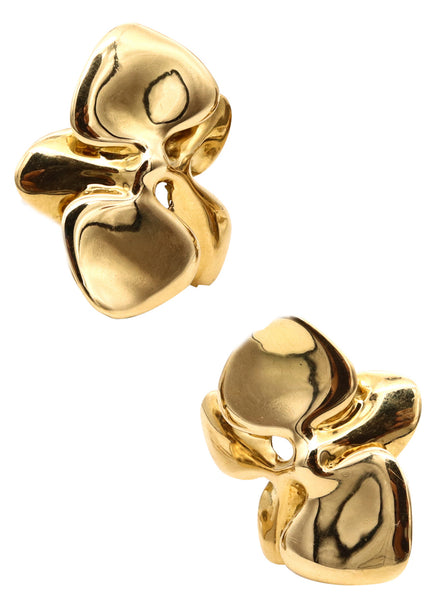 Angela Cummings 1984 New York Lily Flowers Petals Clips Earrings In 18Kt Yellow Gold