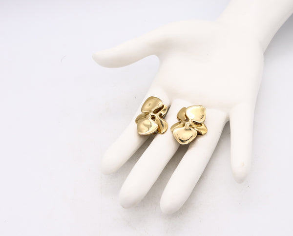 Angela Cummings 1984 New York Lily Flowers Petals Clips Earrings In 18Kt Yellow Gold