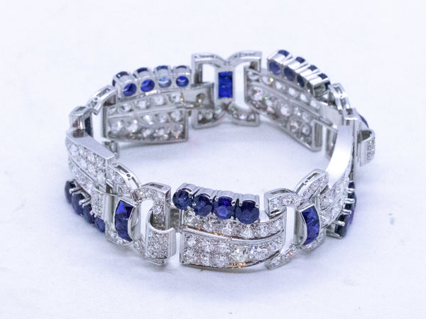 ART DECO 1930 PLATINUM BRACELET WITH 32.91 Cts OF DIAMONDS AND SAPPHIRES