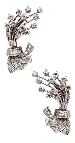 Art Deco 1940 Platinum Clips Earrings With 2.88 Cts In VS Diamonds