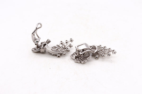 Art Deco 1940 Platinum Clips Earrings With 2.88 Cts In VS Diamonds