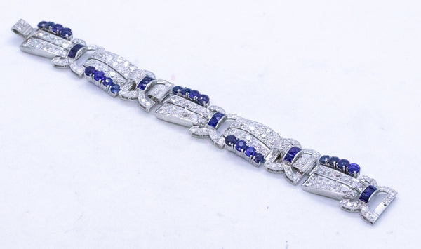 ART DECO 1930 PLATINUM BRACELET WITH 32.91 Cts OF DIAMONDS AND SAPPHIRES