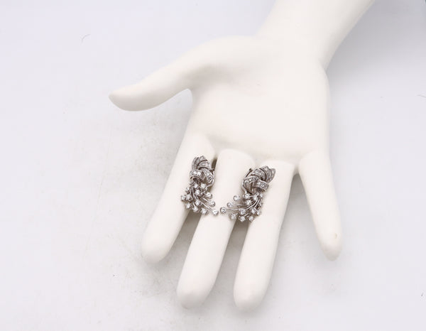 Art Deco 1940 Platinum Clips Earrings With 2.88 Cts In VS Diamonds