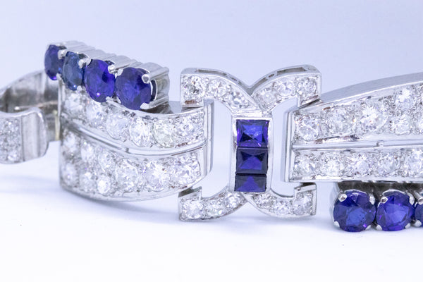 ART DECO 1930 PLATINUM BRACELET WITH 32.91 Cts OF DIAMONDS AND SAPPHIRES