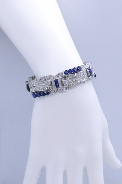 ART DECO 1930 PLATINUM BRACELET WITH 32.91 Cts OF DIAMONDS AND SAPPHIRES