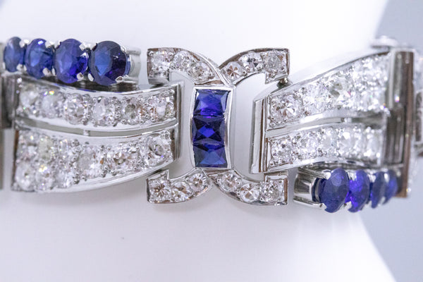 ART DECO 1930 PLATINUM BRACELET WITH 32.91 Cts OF DIAMONDS AND SAPPHIRES