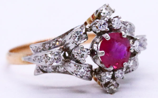 EDWARDIAN 18 KT GOLD DIAMONDS AND RUBY ANTIQUE RING