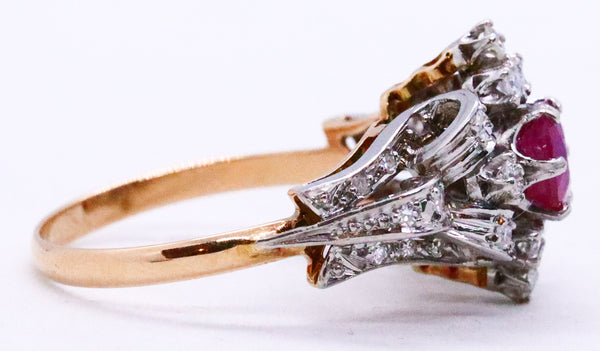 EDWARDIAN 18 KT GOLD DIAMONDS AND RUBY ANTIQUE RING