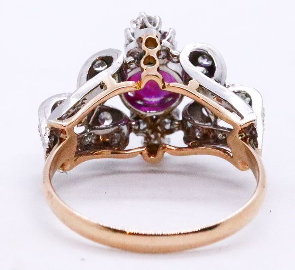 EDWARDIAN 18 KT GOLD DIAMONDS AND RUBY ANTIQUE RING