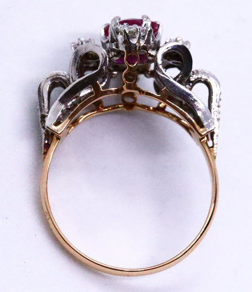 EDWARDIAN 18 KT GOLD DIAMONDS AND RUBY ANTIQUE RING
