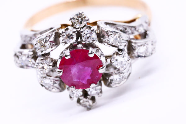 EDWARDIAN 18 KT GOLD DIAMONDS AND RUBY ANTIQUE RING