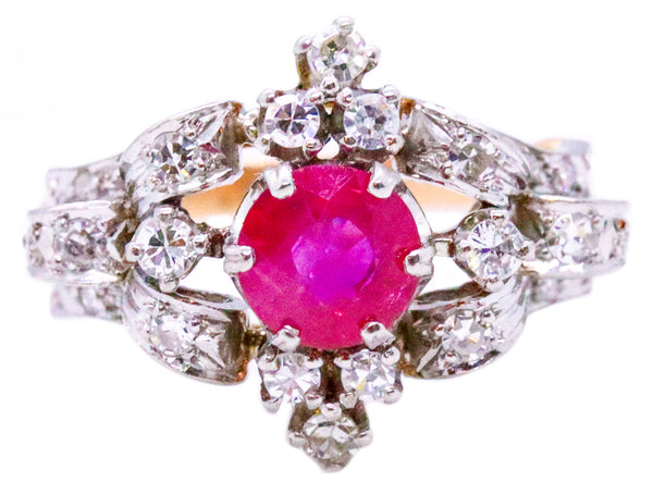 EDWARDIAN 18 KT GOLD DIAMONDS AND RUBY ANTIQUE RING