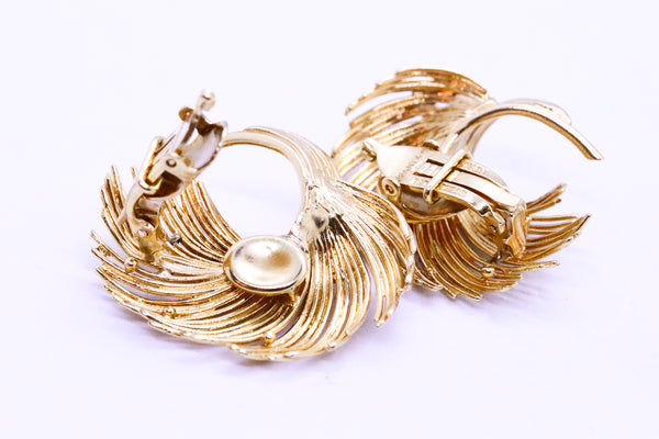 TIFFANY & CO 18 KT GOLD PAIR OF EARRINGS FEATHERS CLIPS