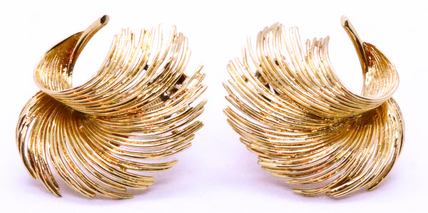 TIFFANY & CO 18 KT GOLD PAIR OF EARRINGS FEATHERS CLIPS